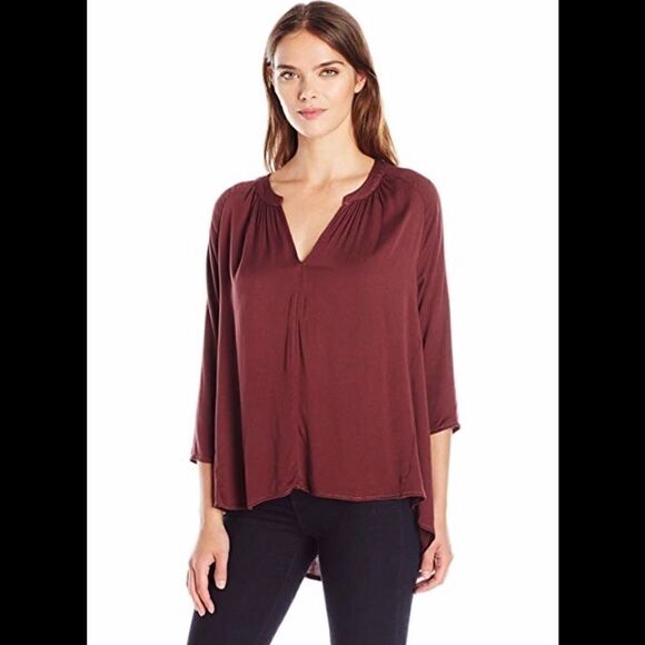 Burgundy Romy Rayon High/Low Cross-Back Top. New - Picture 4 of 8